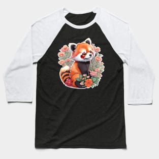 Red Panda With Flowers Baseball T-Shirt